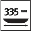 '335 mm' Durchmesser eines runden Objekts, dargestellt durch ein Symbol mit Pfeil.