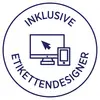 'Inklusive Etikettendesigner' umrahmt von einem Kreis, mit Piktogrammen eines Monitors und eines Smartphones in der Mitte.