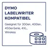 DYMO Labelwriter kompatibel: Geeignet für 300er, 400er, 450er-Serie, 4XL, Wireless. Symbol eines Etikettenrollen-Abbilds rechts unten.