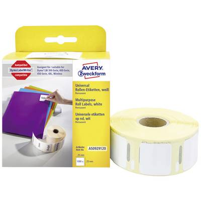 'Universal Rollen-Etiketten' von Avery Zweckform, weiß, 25 mm. Kompatibel mit Dymo LabelWriter. 1000 Etiketten pro Rolle.