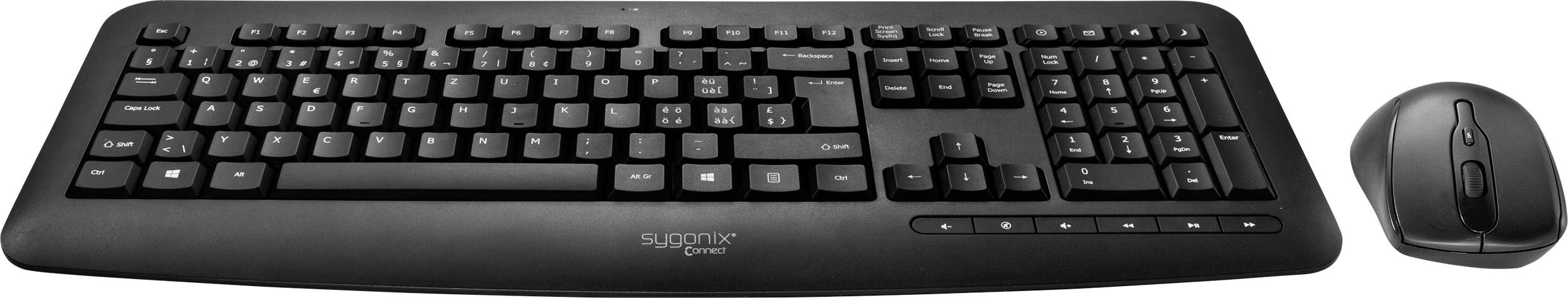 Sygonix Connect SC-KMC-301 Funk Tastatur, Maus-Set mit numerischer Tastatur Schweiz, QWERTZ Schwarz-2