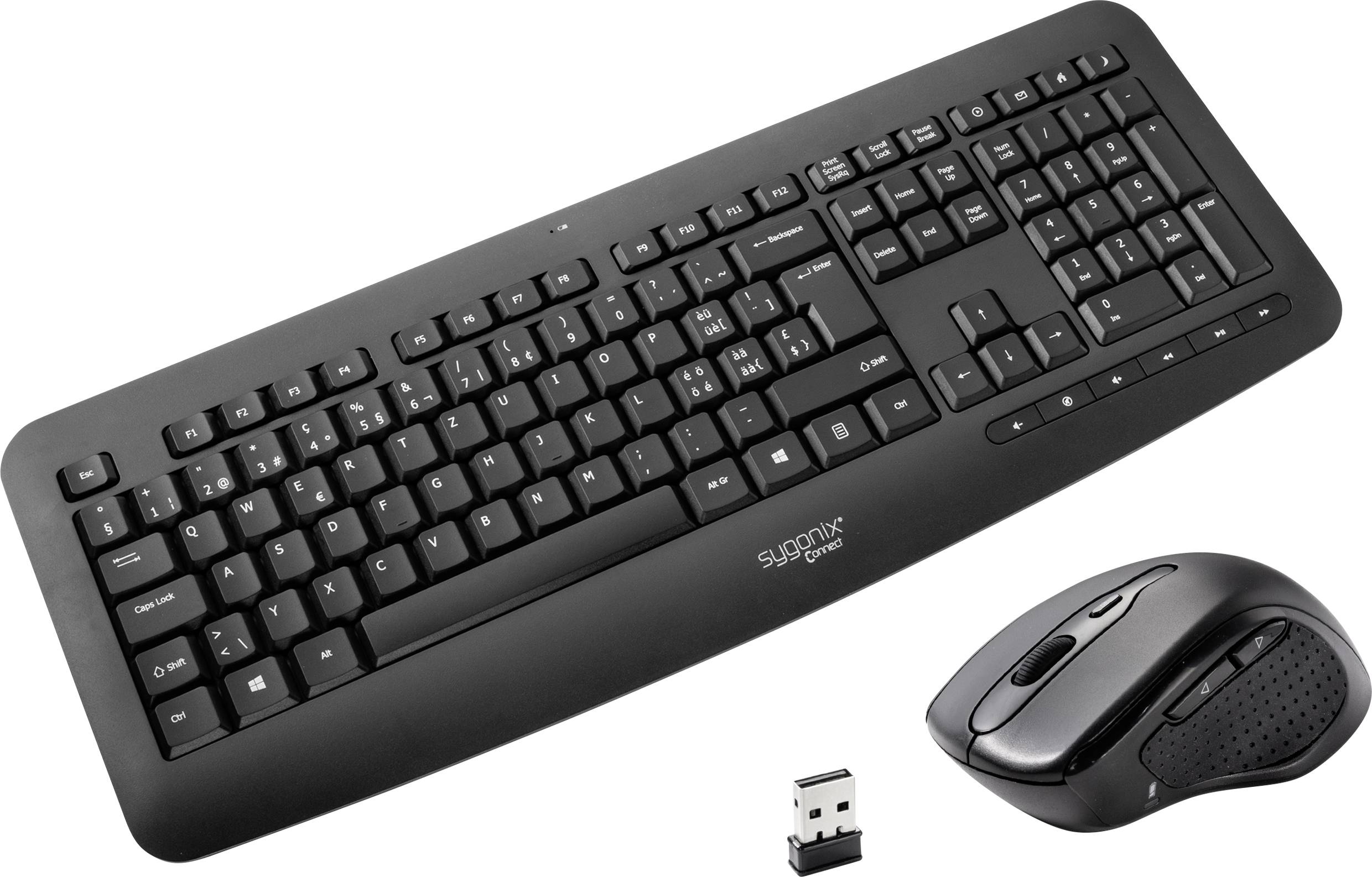 Sygonix Connect SC-KMC-301 Funk Tastatur, Maus-Set mit numerischer Tastatur Schweiz, QWERTZ Schwarz-4