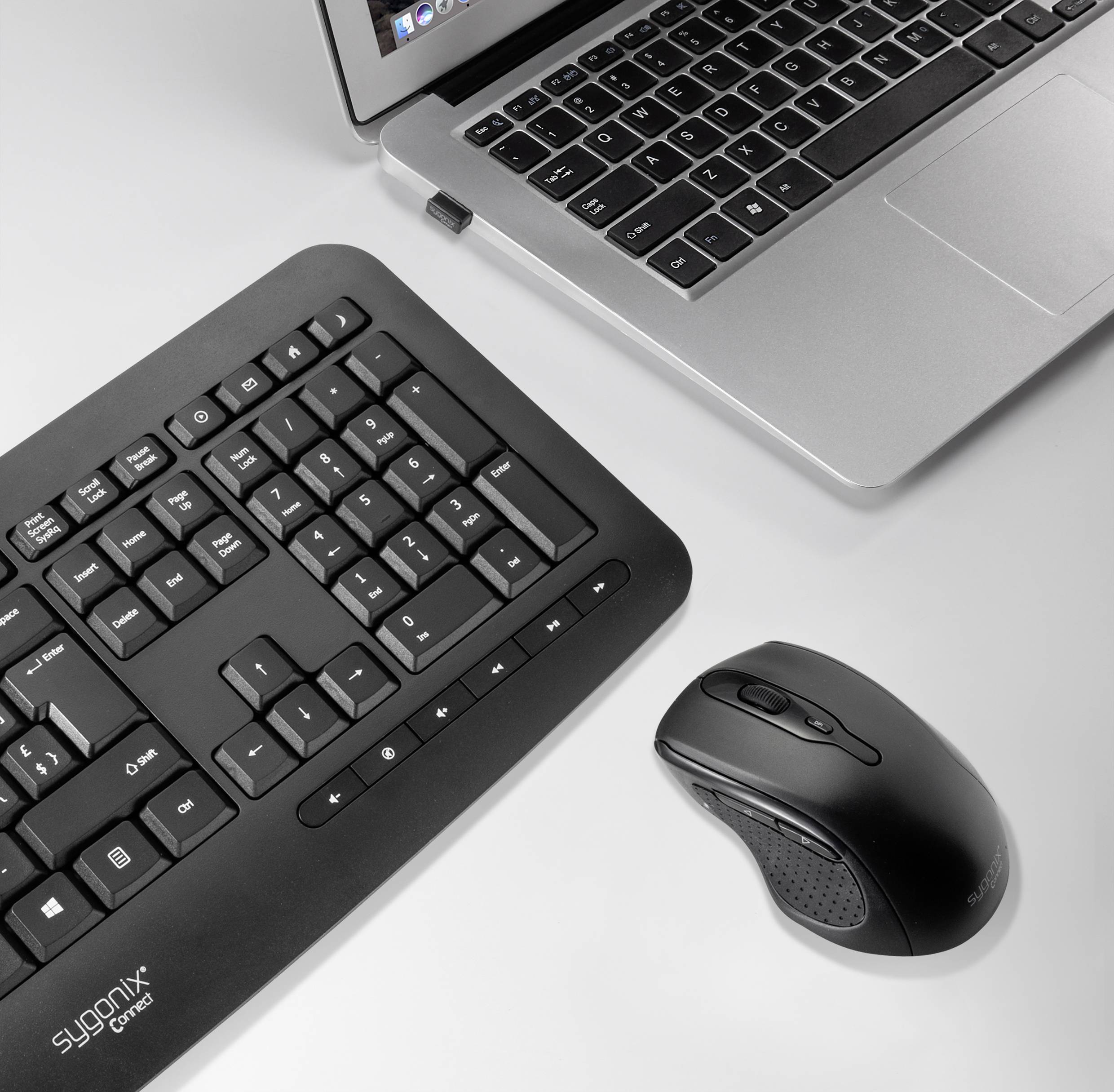 Sygonix Connect SC-KMC-301 Funk Tastatur, Maus-Set mit numerischer Tastatur Schweiz, QWERTZ Schwarz-6