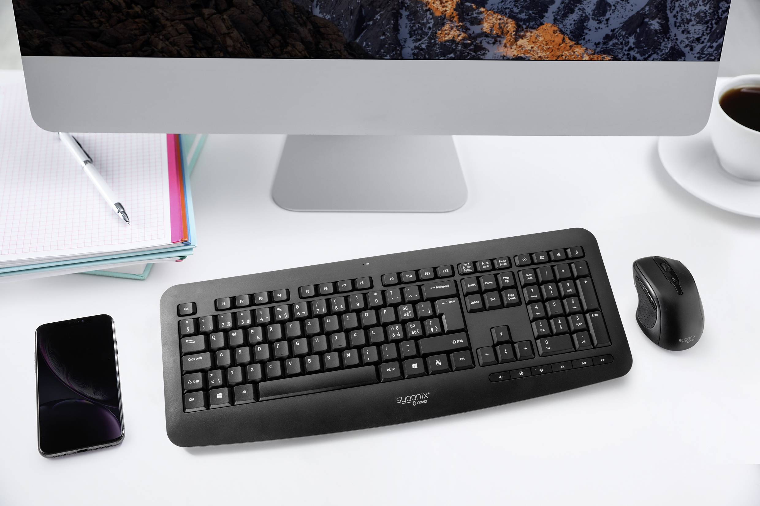 Sygonix Connect SC-KMC-301 Funk Tastatur, Maus-Set mit numerischer Tastatur Schweiz, QWERTZ Schwarz-7