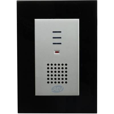 Ein schwarzer Lichtschalter mit silbernem Panel, drei schwarzen horizontalen Linien oben und einem roten Kontrolllicht mittig.