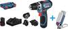 Bosch Professional GSR 12V-15 FlexiClick + GLI DeciLED Akku-Bohrschrauber 12 V 2 Ah Li-Ion inkl. Akku-Lampe, inkl. 2. Akku, mit Zubehör, inkl. Koffer