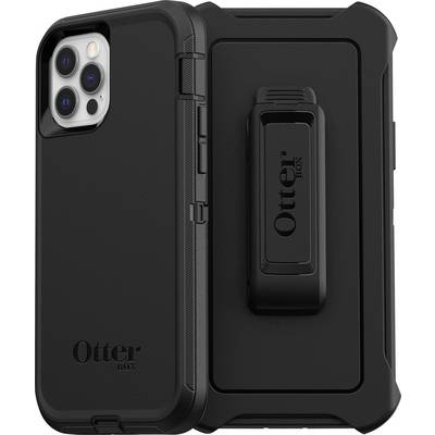 Schwarzes OtterBox-Handyetui mit robustem Design und Gürtelclip, geeignet für den Schutz und Transport eines Smartphones.