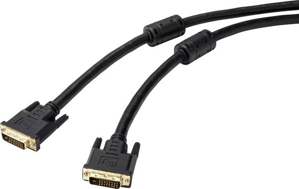Renkforce DVI Anschlusskabel DVI-D 24+1pol. Stecker, DVI-D 24+1pol. Stecker 20.00 m Schwarz RF-4695150 doppelt geschirmt, mit Ferritkern, vergoldete Steckkontakte DVI-Kabel