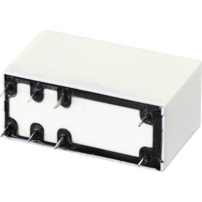 Ein weißer, rechteckiger elektronischer Bauteil mit fünf herausragenden Metallpins, liegend dargestellt.