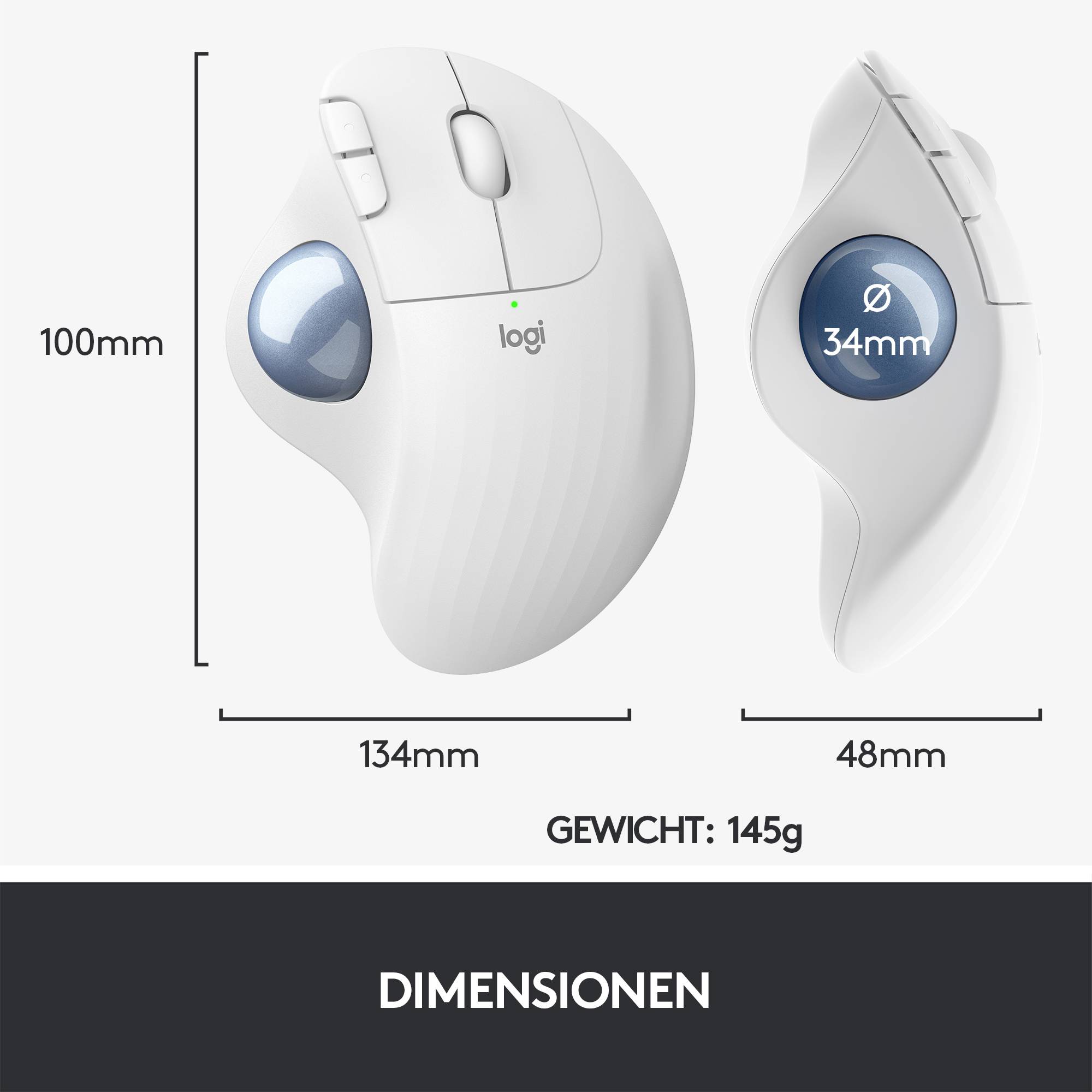Logitech ERGO M575 Trackball Funk Optisch Weiß 5 Tasten 2000 dpi Ergonomisch-12