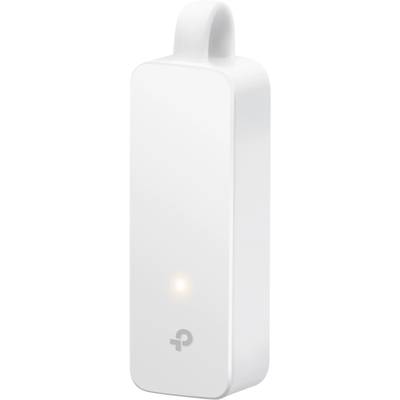 Ein weißer, rechteckiger WLAN-Adapter mit kleinem, leuchtendem Licht und dem Logo eines Herstellers, welches aus zwei Buchstaben besteht.