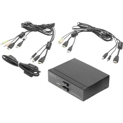 Ein schwarzes Steuergerät mit mehreren Kabeln, darunter HDMI- und Audiokabel, zur Verbindung und Steuerung elektronischer Geräte.