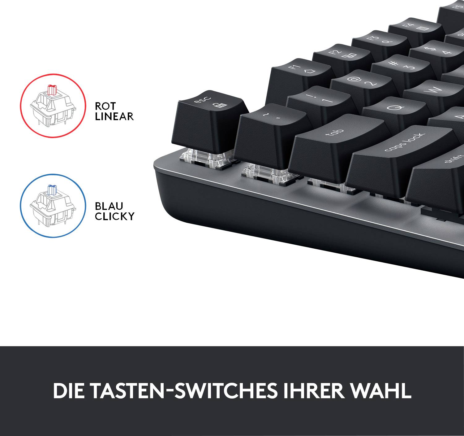 Logitech K835 TKL Kabelgebunden Gaming-Tastatur Deutsch, QWERTZ Graphit, Grau Switch: Red-3