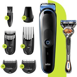 Zastrihávač fúzov, zastrihávač vlasov, holiaci strojček na tvár Braun Multi-Grooming-Kit MGK5245, omývateľný, čierna, modrá