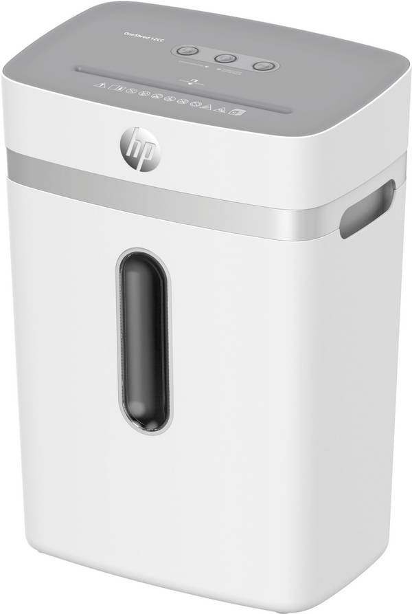 HP OneShred 12CC Aktenvernichter 12 Blatt Partikelschnitt 4 x 35 mm P-4 23 l Vernichtet auch Büroklammern, Kreditkarte, Heftklammern