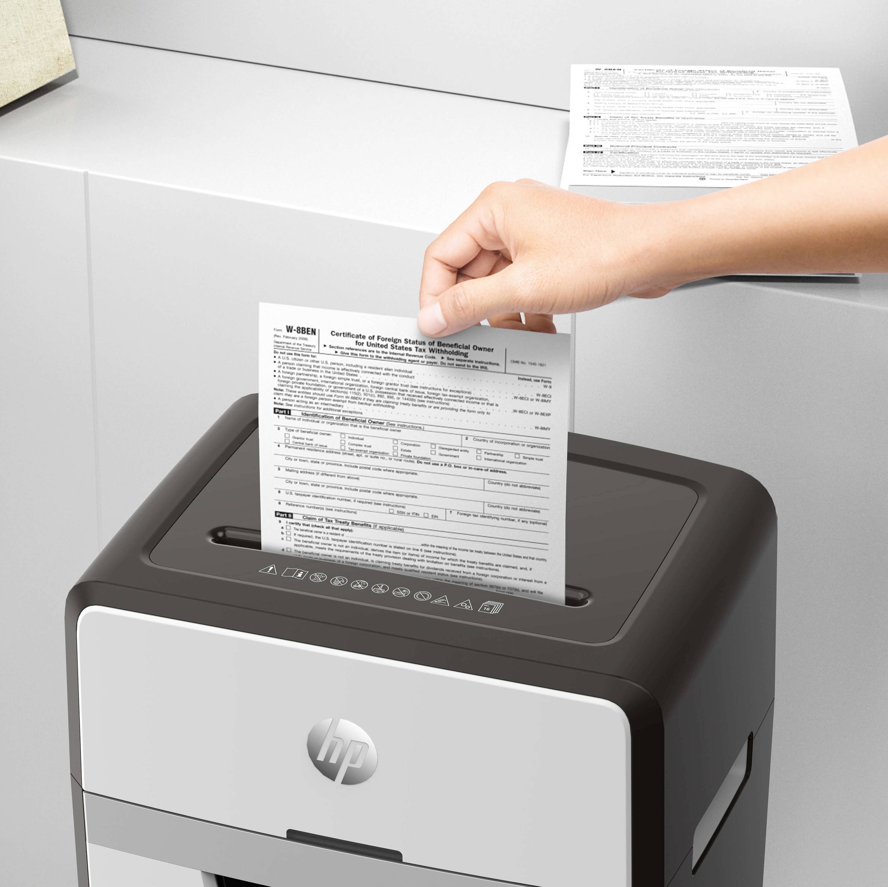 HP OneShred 16MC Aktenvernichter 16 Partikelschnitt 2 x 15 mm 30 l Vernichtet auch Büroklammern, Kreditkarte, Heftklamme-7