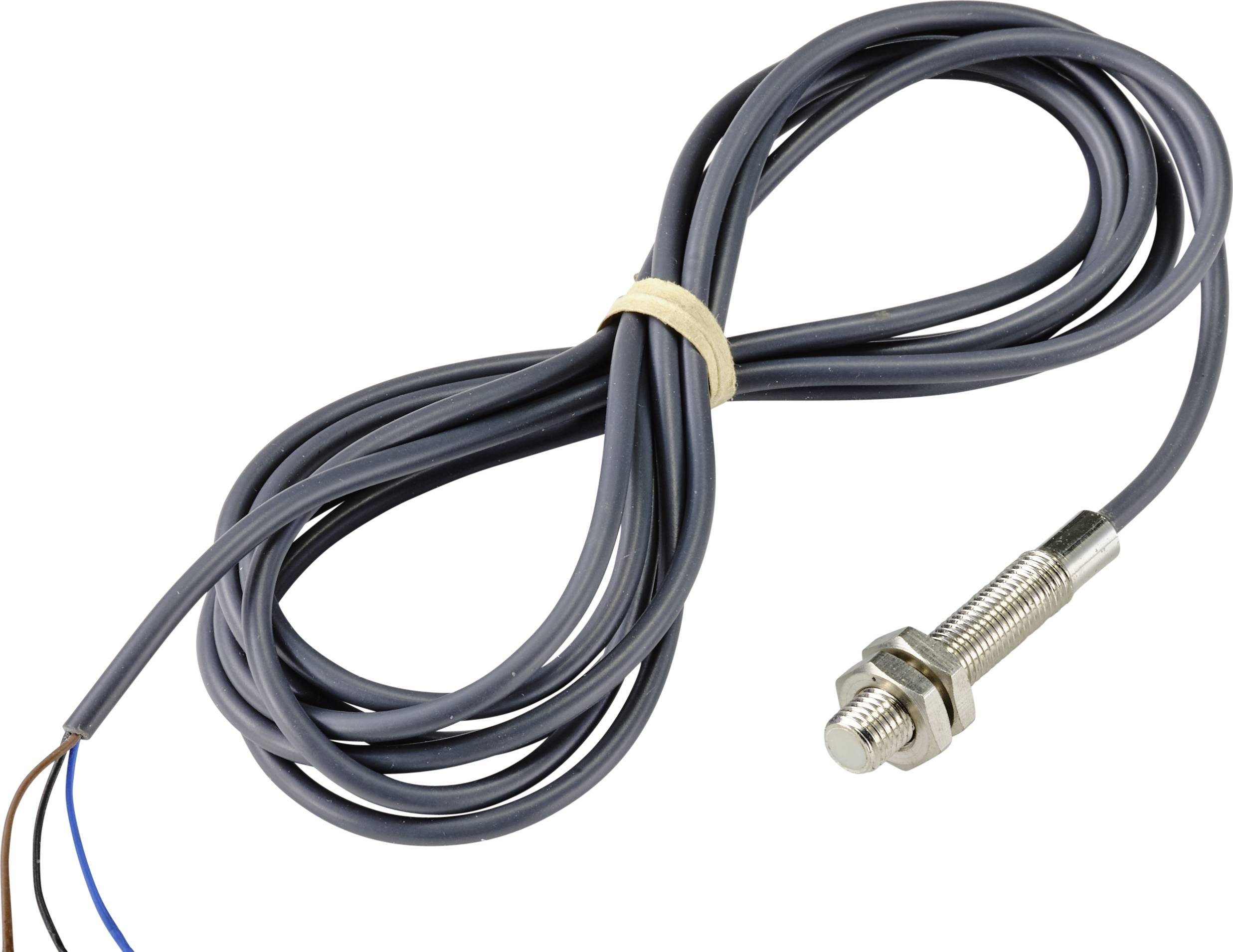 Graues Kabel mit Metallstecker an einem Ende, lose zusammengewickelt, mit einem Gummiband fixiert.