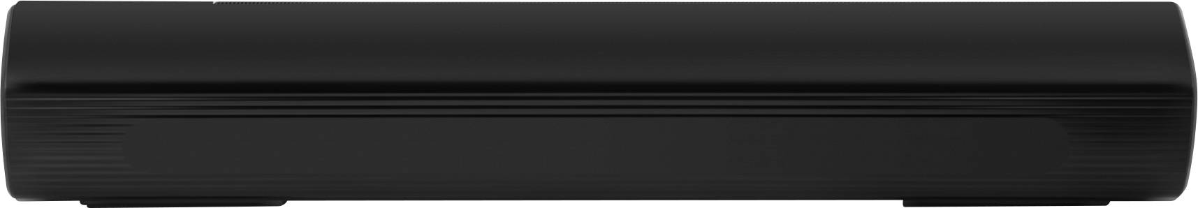 Ein schwarzer, röhrenförmiger Lautsprecher liegt horizontal. Er hat ein minimalistisches Design ohne sichtbare Marken- oder Bedienelemente.