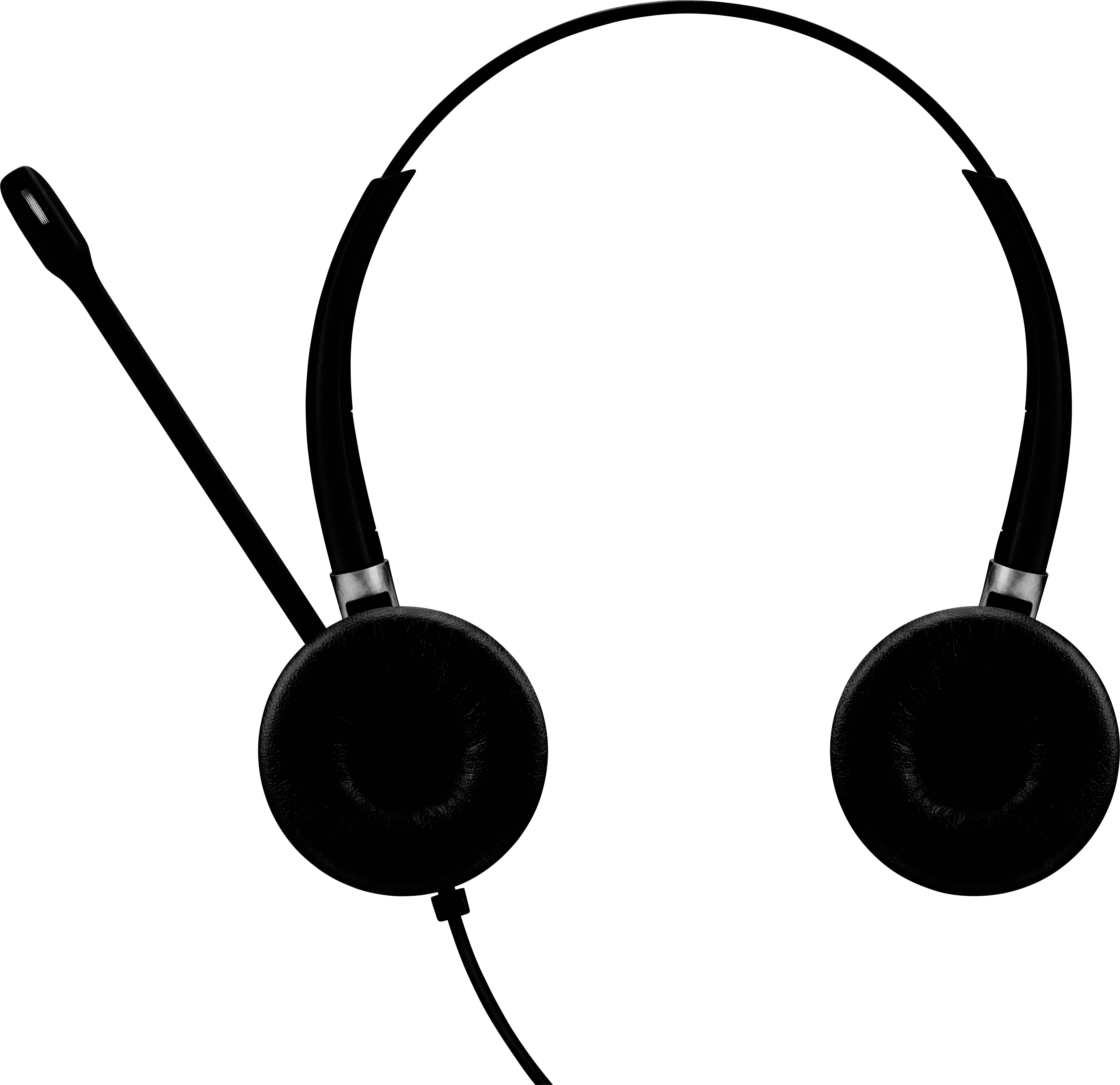 'Schwarzes Headset mit Mikrofonarm; eignet sich zum Telefonieren oder für Online-Meetings.'