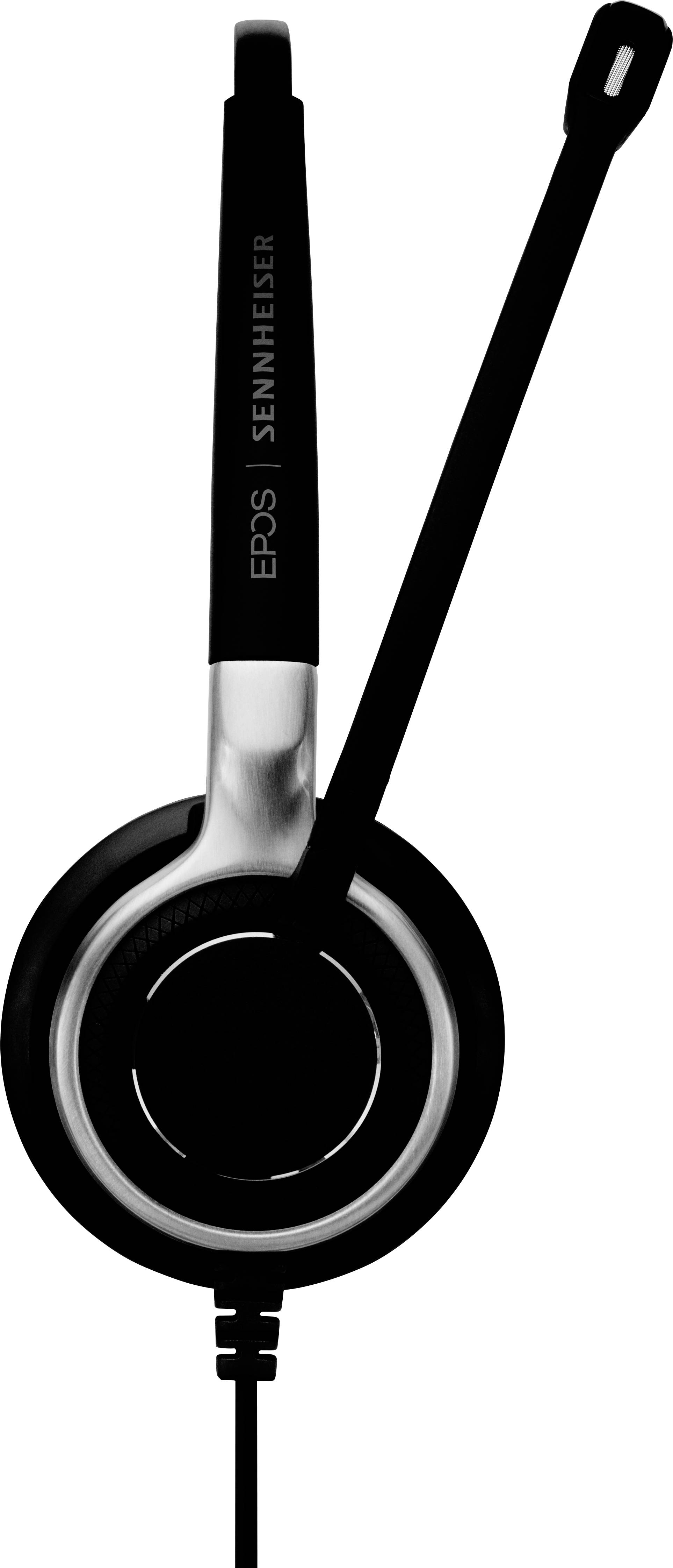Schwarzes und silbernes Headset mit Mikrofonarm, geeignet für Telefon- oder Online-Kommunikation. Marke ist auf dem Bügel sichtbar.