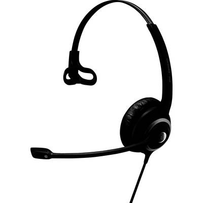 Ein schwarzes Headset mit einem Ohrhörer und Mikrofonarm, geeignet für Telefon- oder Computerkommunikation.