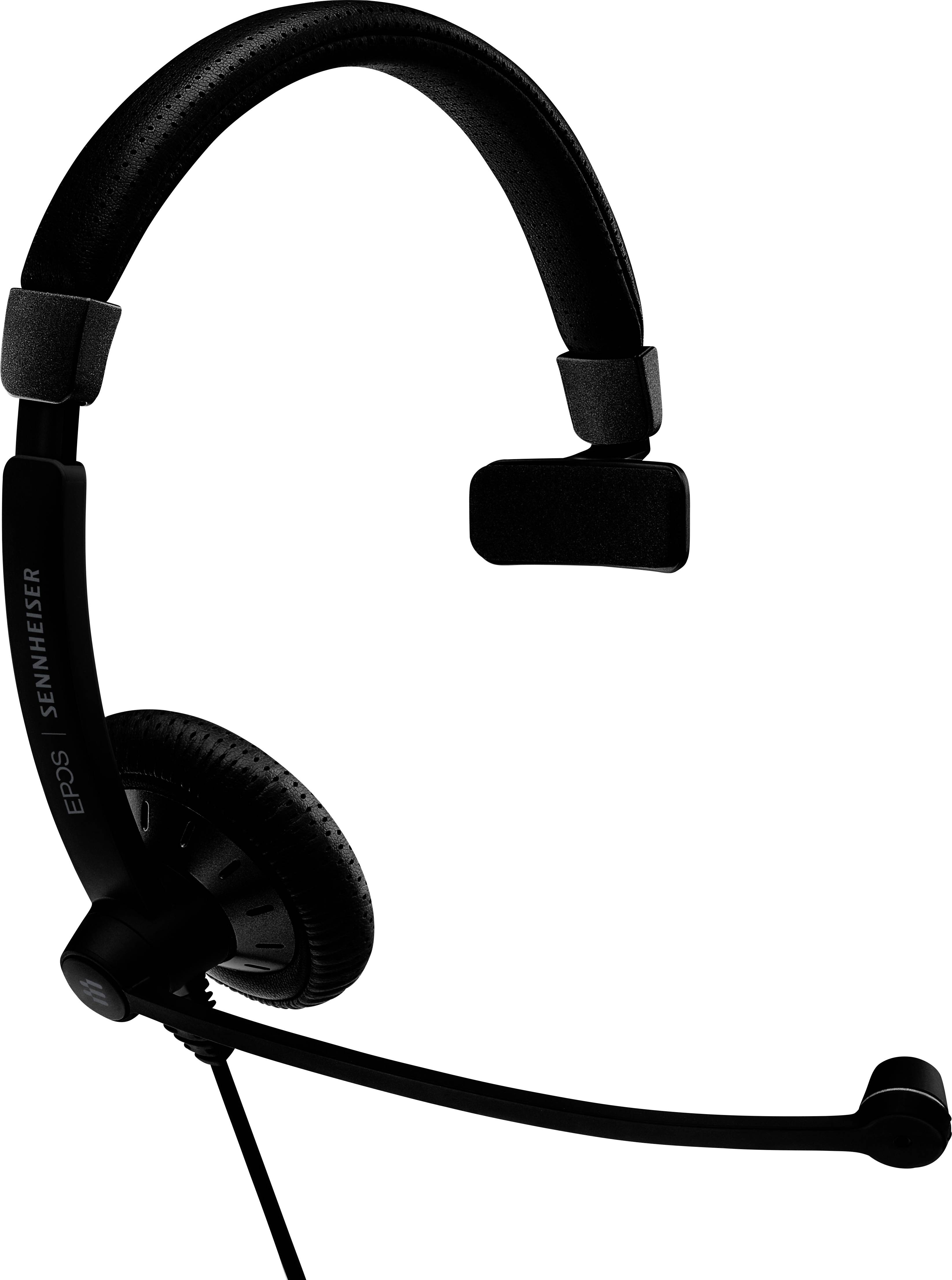 Schwarzes, einseitiges Headset mit Mikrofonarm, geeignet für professionelle Kommunikation und Callcenter-Umgebungen.