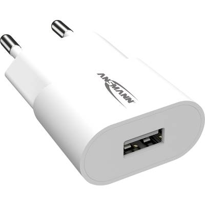 Weißes USB-Ladegerät mit Eurostecker und der Aufschrift 'Ansmann'.