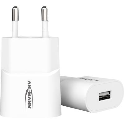 Weißes USB-Wandladegerät mit abgerundetem Design und EU-Stecker, seitlich liegend dargestellt.