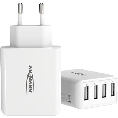 Ein weißes USB-Ladegerät mit drei USB-Anschlüssen, geeignet für gleichzeitiges Laden mehrerer Geräte.