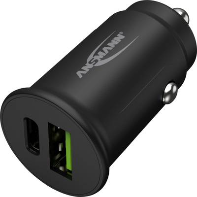 Schwarzes Autoladegerät mit zwei USB-Anschlüssen, einer grün hervorgehoben; Markenlogo seitlich sichtbar.