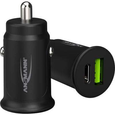 Zwei schwarze USB-Autoladegeräte von Ansmann, eines zeigt den USB-Anschluss. Ideal zum Aufladen von Geräten unterwegs.