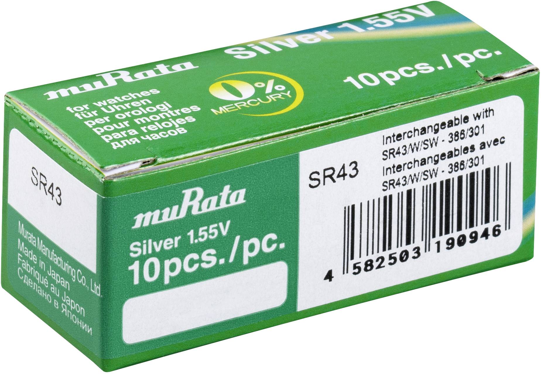 MURATA SR43-PBWW Knopfzelle 301 Silberoxid 110 mAh 1.55 V 10 St.