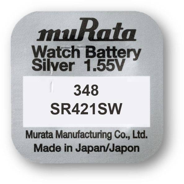 'SR421SW' Batterie von Murata, 1,55V, Modell 348, hergestellt in Japan.