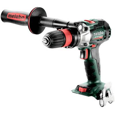 Metabo Akku-Bohrmaschine mit Seitegriff und Bohrfutter, dargestellt auf weißem Hintergrund.