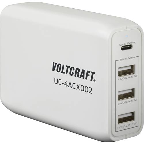 VOLTCRAFT UC-4ACX002 USB Ladegerät 62 W 1x USB-C®, 3x USB-A USB PD Weiß Innenbereich