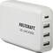 Ein weißes Ladegerät mit vier USB-Anschlüssen für 5 V und einem USB-C-Anschluss für 45 W. Marke 'VOLTCRAFT' vorne aufgedruckt.