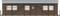 Braune Holzhütte mit vier Fenstern und einer Tür in der Mitte, graues Dach.
