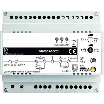 Elektronisches Steuergerät mit Beschriftung 'VBVS05-SG/02'. Zeigt Bedienelemente und Anschlüsse. Spannung 230V, Schutzart CE.