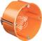 Orange Elektrodose aus Kunststoff mit sichtbarer Befestigungsschraube und einem kreisförmigen Innenmuster.