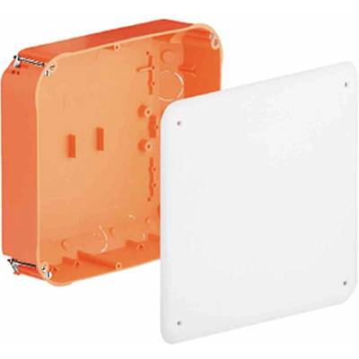 Orangenes Gehäuse mit abgenommener weißer Frontabdeckung, geeignet für Elektroinstallationen.