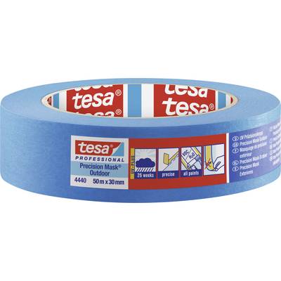 Blaue Malerabdeckbandrolle 'tesa Precision Mask Outdoor', 50 m Länge, 30 mm Breite, geeignet für präzises Arbeiten im Außenbereich.