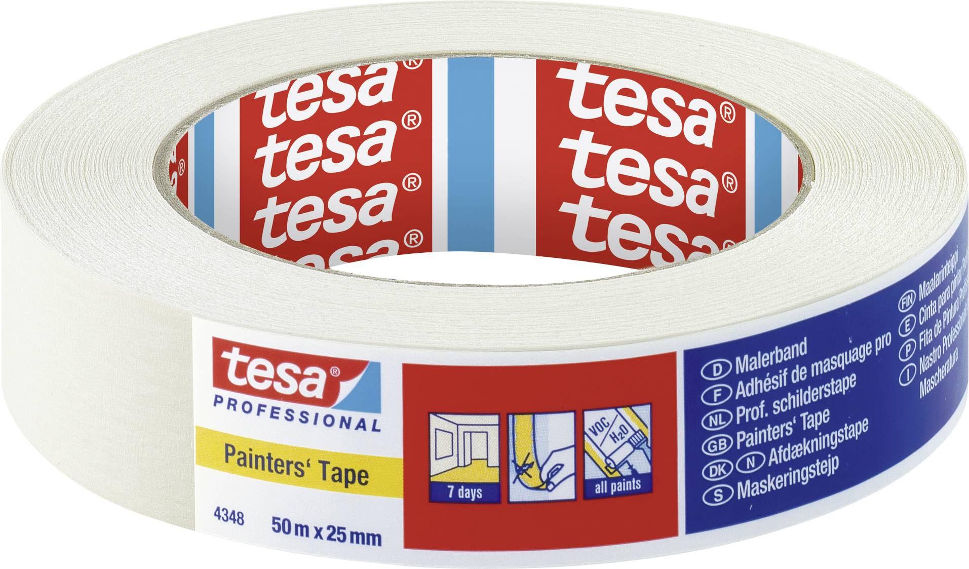 TESA Maler Krepp 4348 Standard Papierabdeckband, 25 mm x 50m leicht gekreppt, ermöglicht die Herstel
