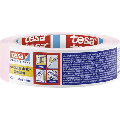 'Tesa Precision Mask Sensitive' Klebebandrolle, 50m x 30mm. Für empfindliche Oberflächen, 14 Tage rückstandsfrei, für alle Farben.
