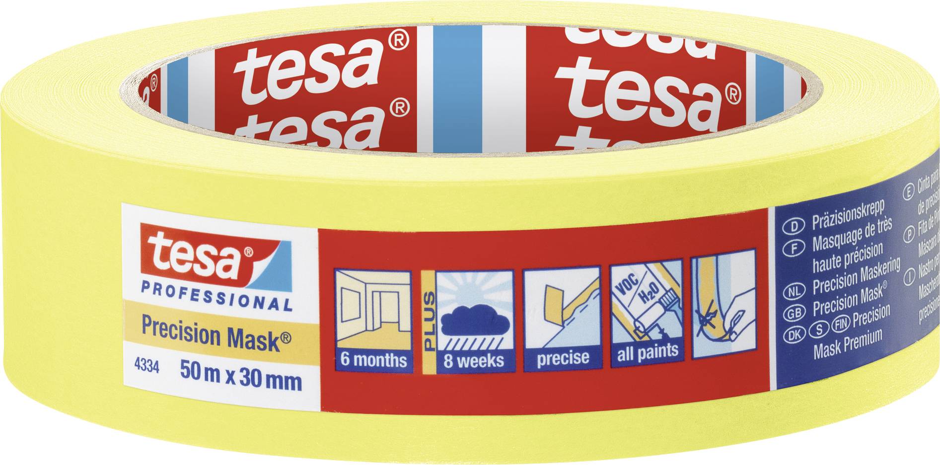 TESA Präzisions-Krepp Papierabdeckband 4334, 30 mm x 50 m besteht aus extrem dünnem und reißfestem P