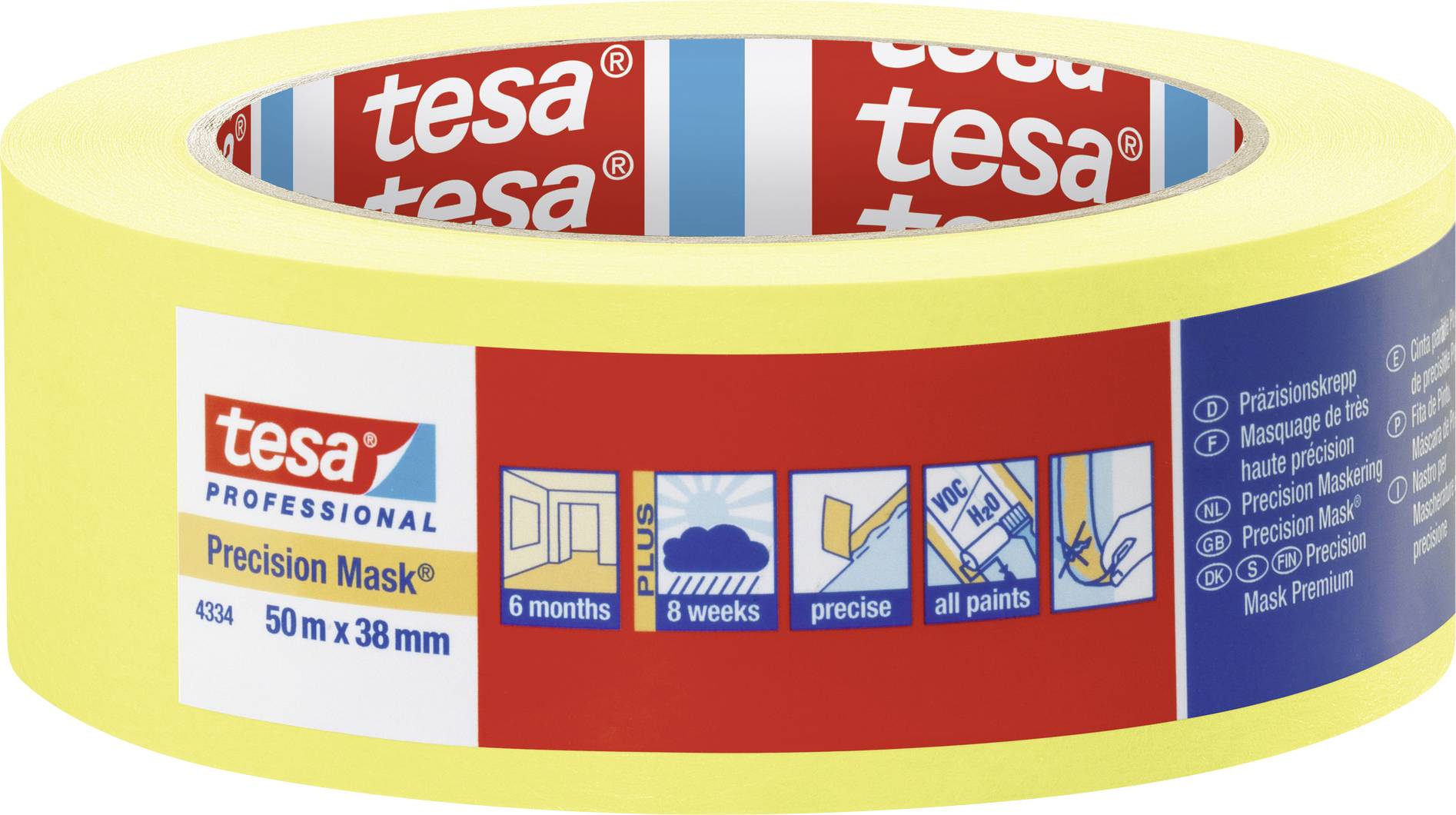 TESA 4334, 38 mm x 50 m. Länge: 50 m, Breite: 38 mm, Produktfarbe: Gelb (04334-00003-00)