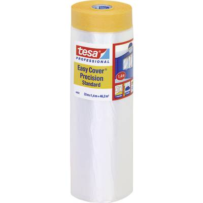 Eine Rolle Abdeckfolie mit dem Etikett 'tesa Easy Cover Precision Standard', 33 m x 1,4 m, zur professionellen Abdeckung.