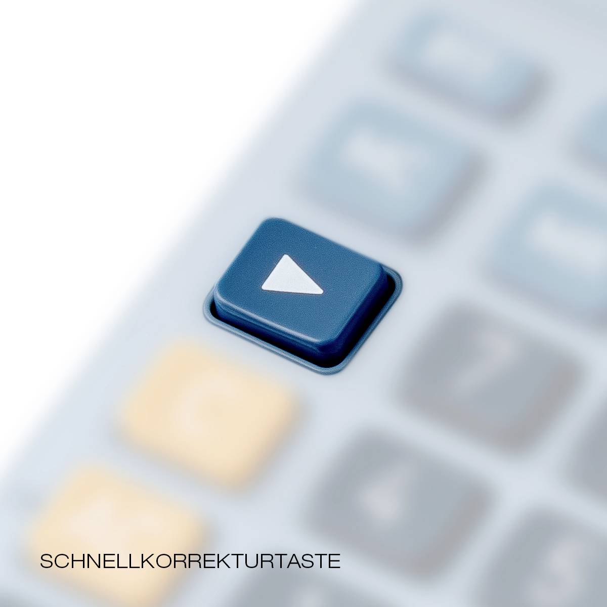 Eine Computer- oder Taschenrechnertaste mit einem nach oben zeigenden Pfeilsymbol, daneben der Text 'Schnellkorrekturtaste'.