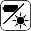 Symbol zeigt eine durchgestrichene Batterie über der Sonne, was bedeutet, dass das Gerät nicht unter direkter Sonneneinstrahlung verwendet werden soll.