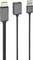 Drei Kabel: HDMI, USB-A und USB-C, mit grauen Steckern und schwarzen Kabeln, zum Anschluss von Geräten an Bildschirme oder Ladegeräte.