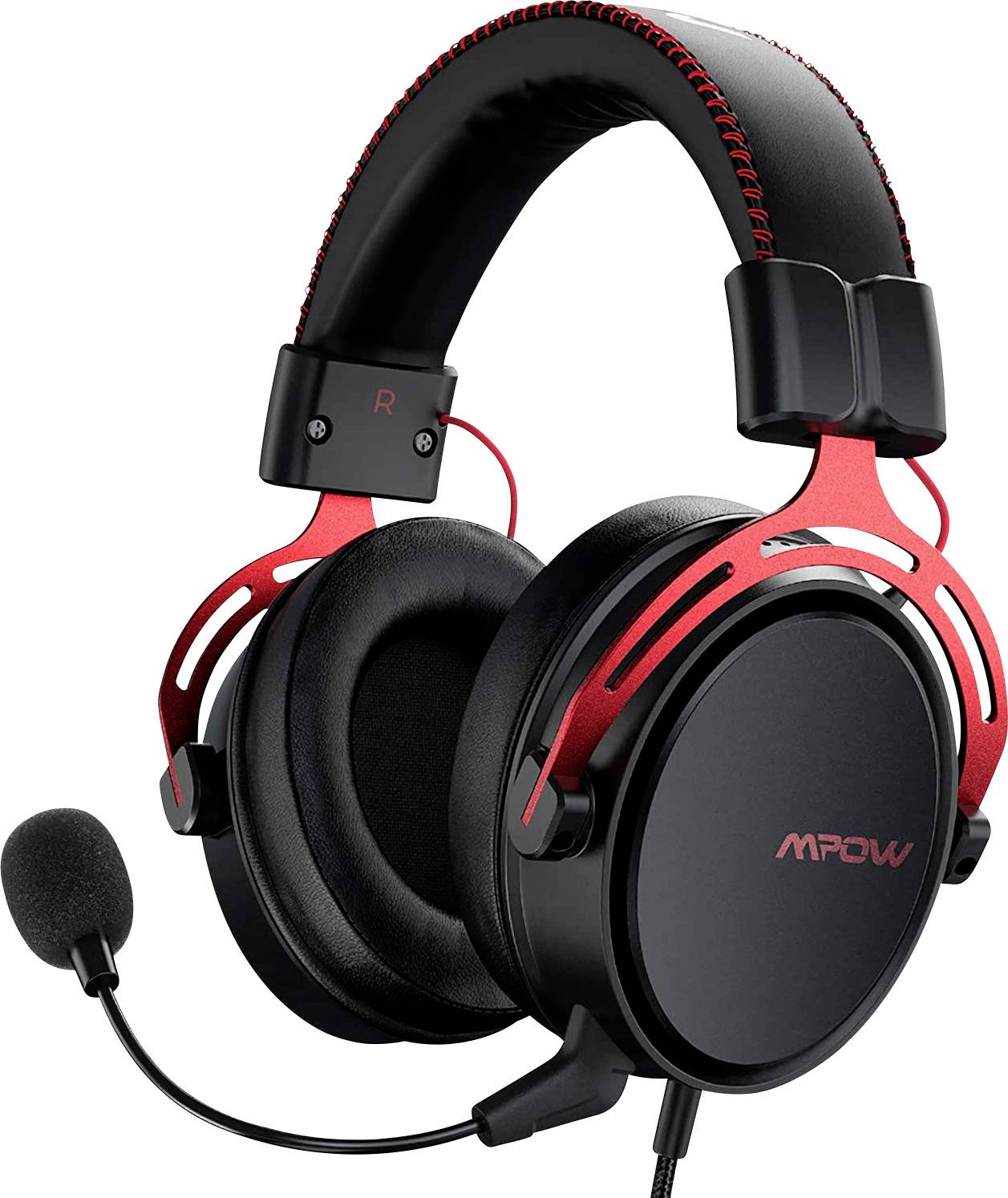 MIPOW Gaming Headset 3.5 mm Klinke schnurgebunden, Stereo Over Ear Schwarz, Rot